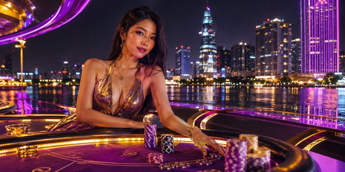 Quang cảnh sòng bài hiện đại và đèn neon rực rỡ tại vùng đồng bằng sông Cửu Long